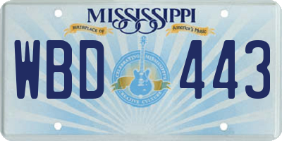 MS license plate WBD443