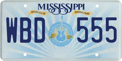 MS license plate WBD555