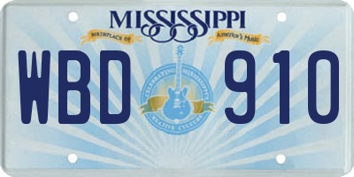 MS license plate WBD910