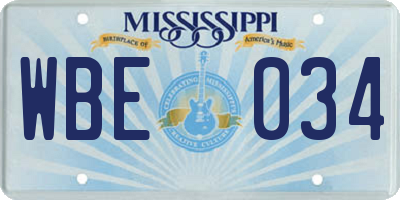 MS license plate WBE034