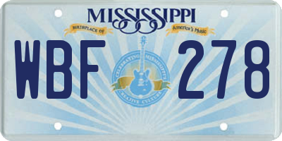 MS license plate WBF278