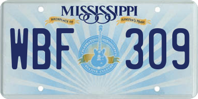 MS license plate WBF309