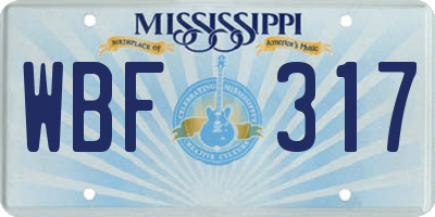 MS license plate WBF317