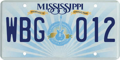 MS license plate WBG012