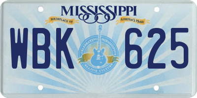 MS license plate WBK625