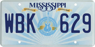 MS license plate WBK629