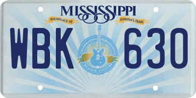 MS license plate WBK630