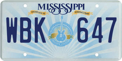 MS license plate WBK647