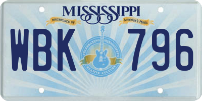 MS license plate WBK796