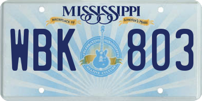 MS license plate WBK803