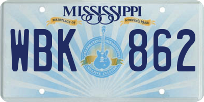 MS license plate WBK862