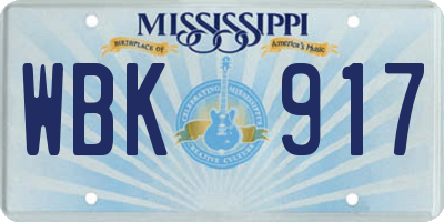 MS license plate WBK917