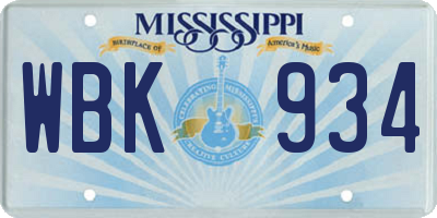 MS license plate WBK934