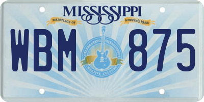 MS license plate WBM875