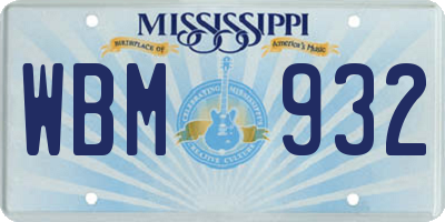 MS license plate WBM932