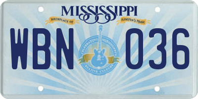 MS license plate WBN036