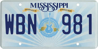 MS license plate WBN981