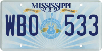 MS license plate WBO533