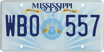 MS license plate WBO557