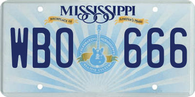 MS license plate WBO666