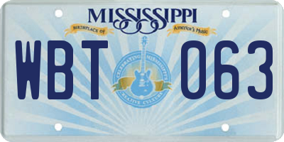 MS license plate WBT063