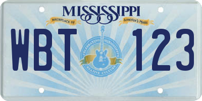 MS license plate WBT123