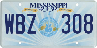MS license plate WBZ308