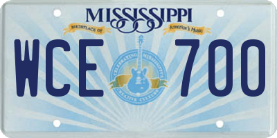 MS license plate WCE700