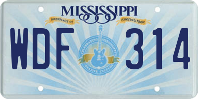 MS license plate WDF314