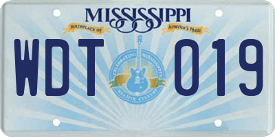 MS license plate WDT019