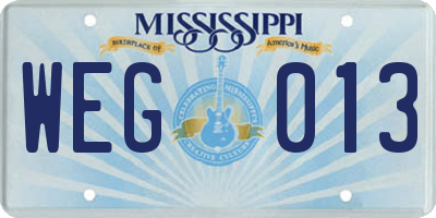 MS license plate WEG013