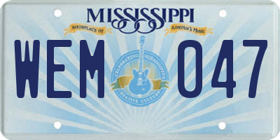 MS license plate WEM047