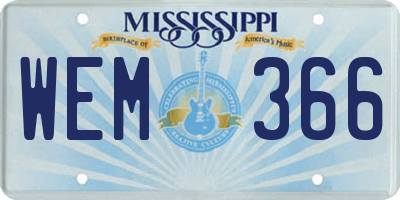 MS license plate WEM366