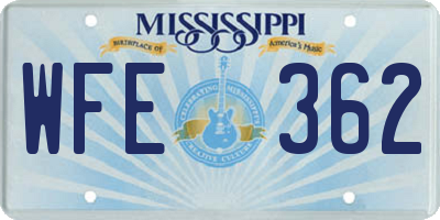 MS license plate WFE362