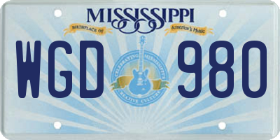 MS license plate WGD980