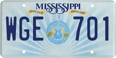 MS license plate WGE701