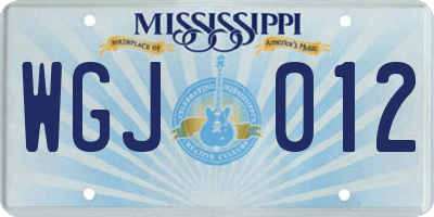 MS license plate WGJ012