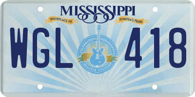 MS license plate WGL418