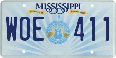 MS license plate WOE411