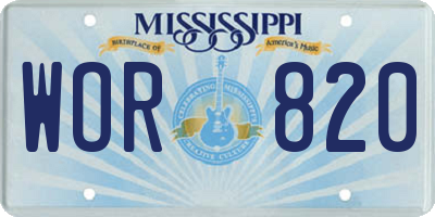 MS license plate WOR820