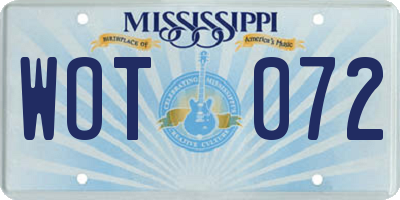 MS license plate WOT072