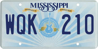MS license plate WQK210
