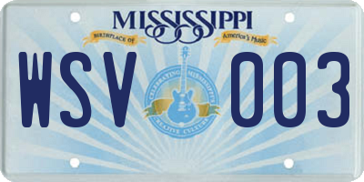 MS license plate WSV003