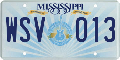 MS license plate WSV013