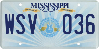 MS license plate WSV036