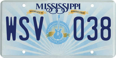 MS license plate WSV038