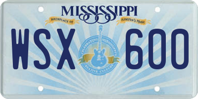 MS license plate WSX600