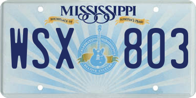 MS license plate WSX803