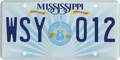 MS license plate WSY012