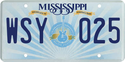 MS license plate WSY025